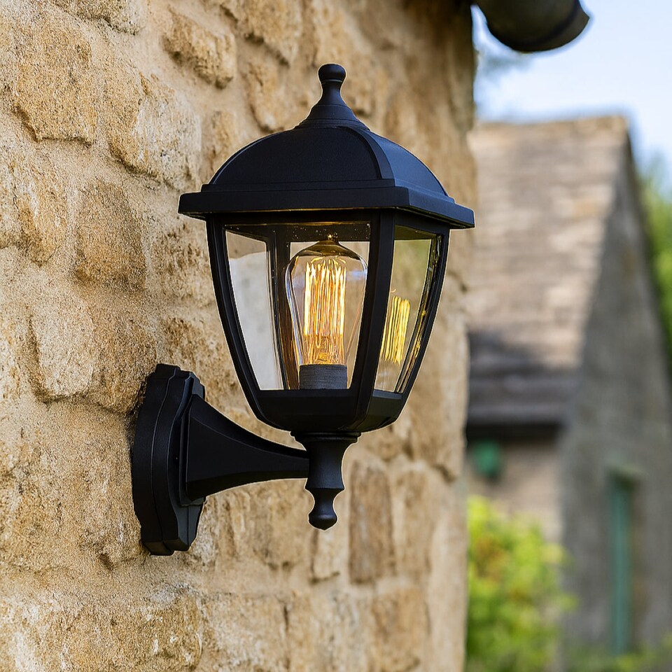 image 1 of CGC MYRA Large Black Outdoor Wall Lantern Light with Clear Diffuser IP44 Polycarbonate Coastal