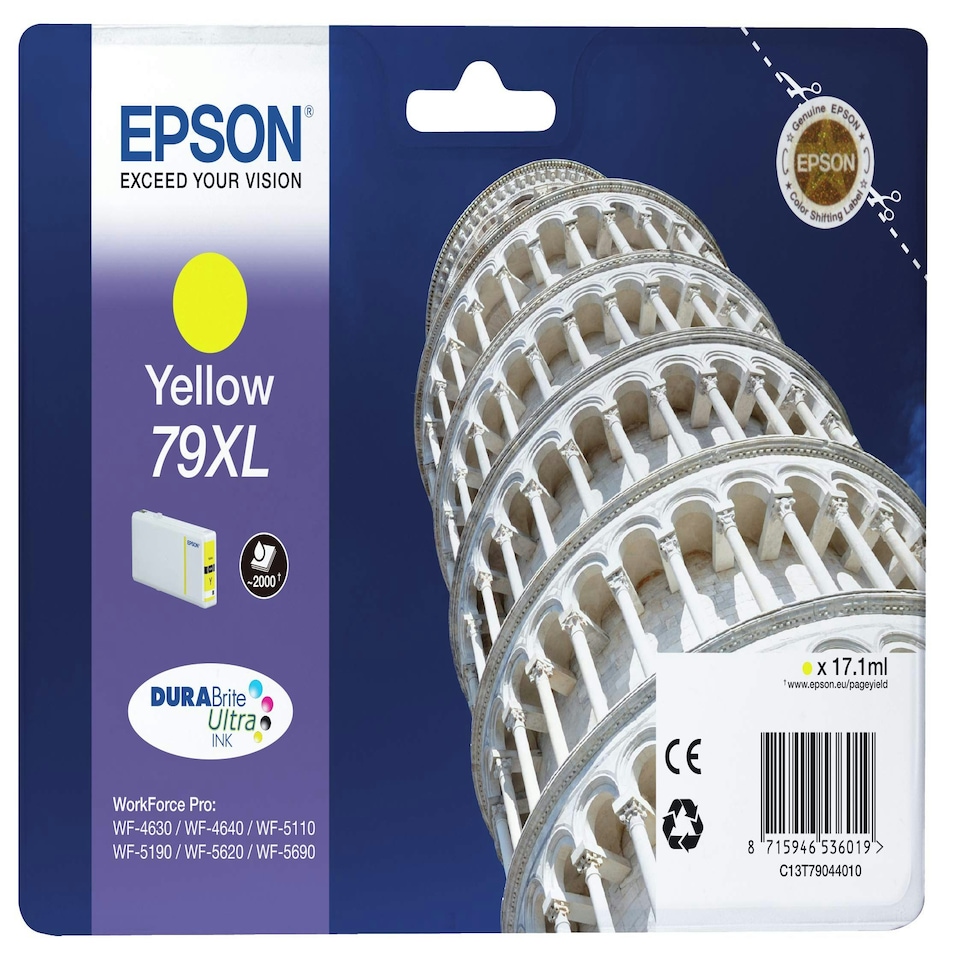 image 1 of Epson 79XL Leaning Tower Of Pisa Yellow Genuine, XL High Yield Ink Cartridge DuraBrite Ultra