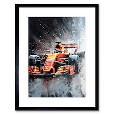 Race Car Driver Motorsport Orange Grey 9x7" Black Framed Wall Art Print