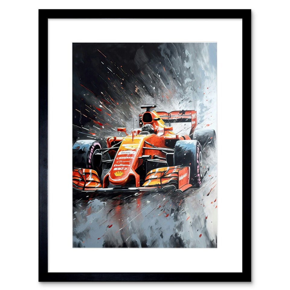 image 1 of Race Car Driver Motorsport Orange Grey 9x7" Black Framed Wall Art Print