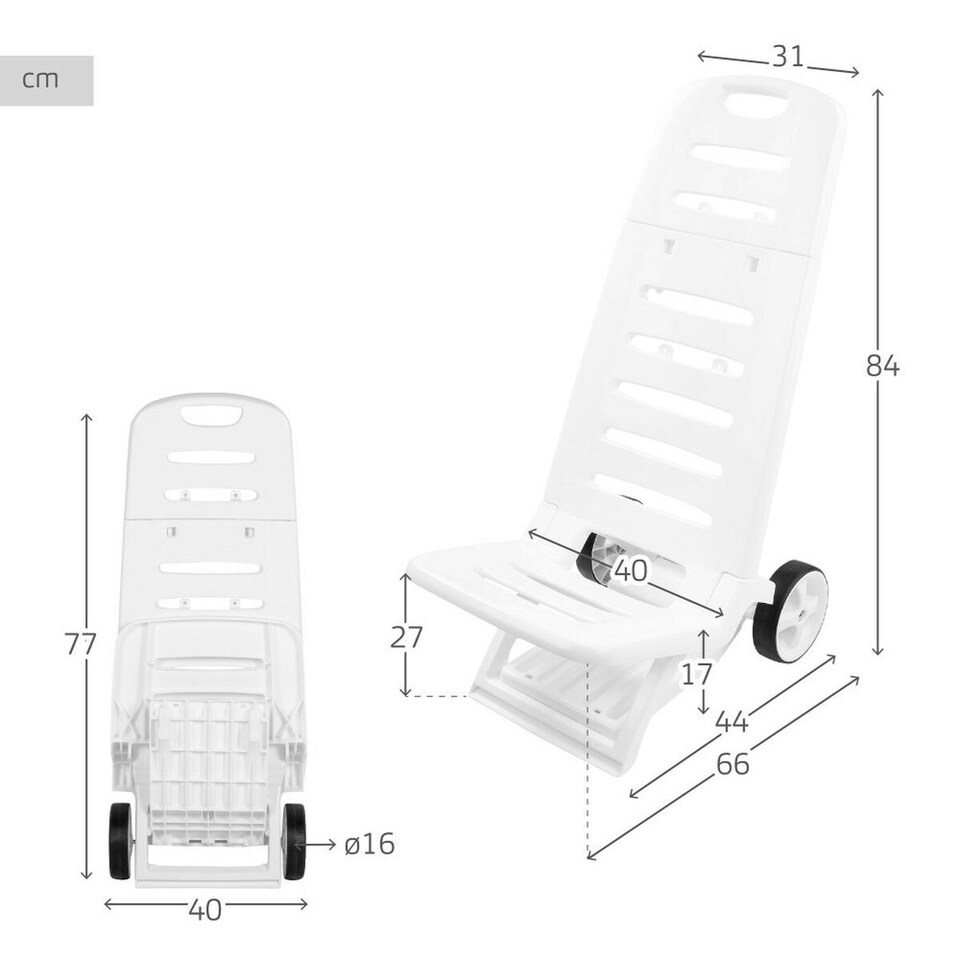 image 1 of Beach Chair Aktive White Wheels 40 x 84 x 44 cm (2 Units) N/A