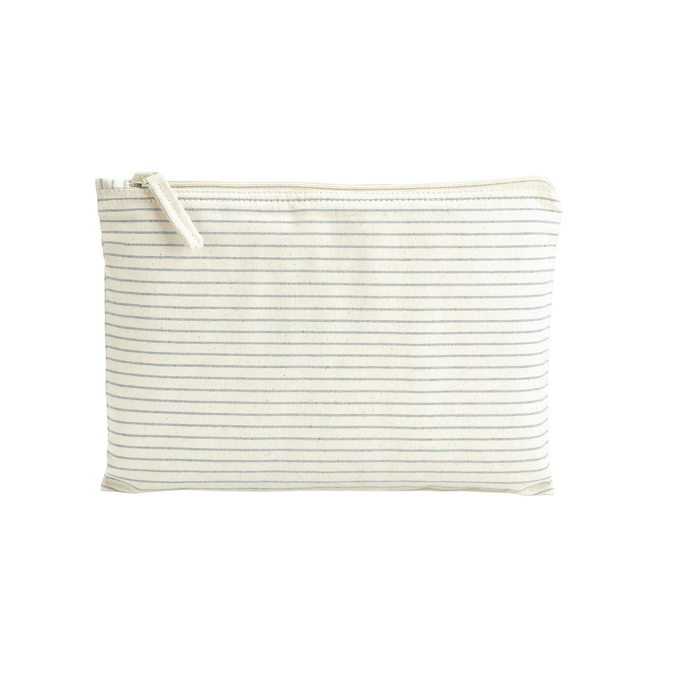 image 1 of Westford Mill Striped Organic Cotton Pouch - Grey - 16cm x 22.5cm Grey
