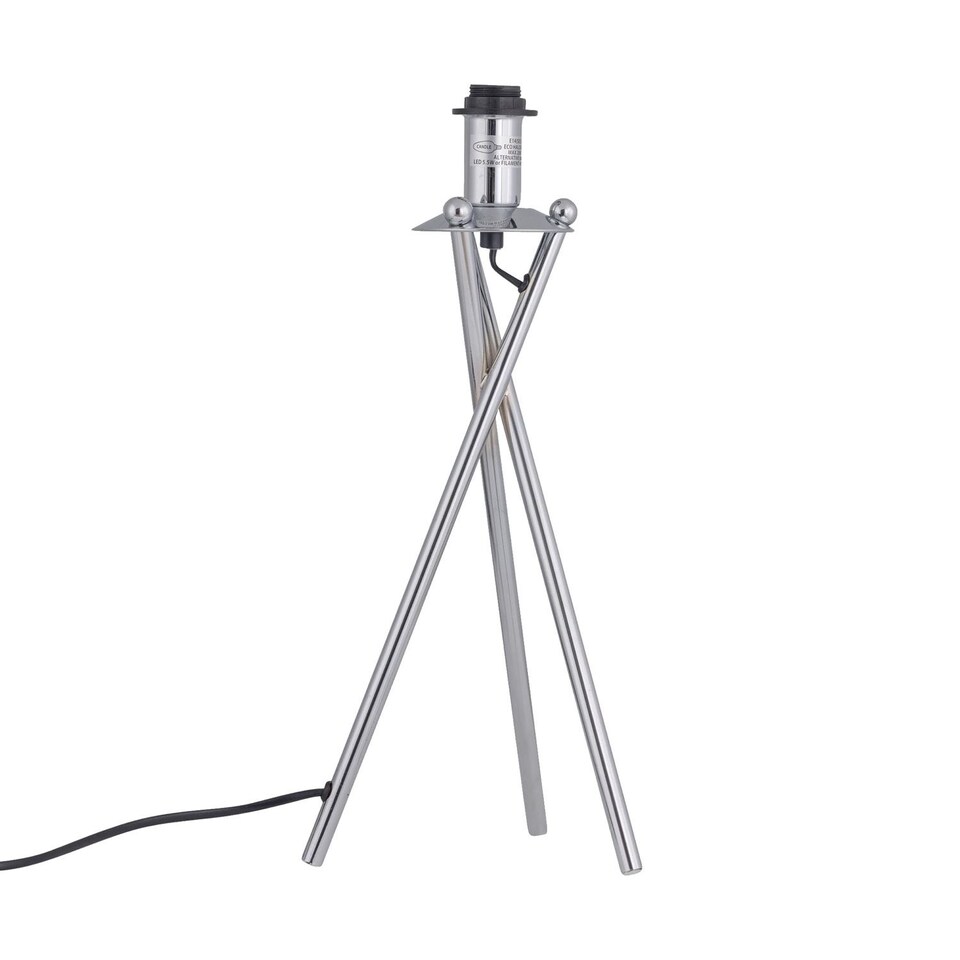 image 1 of Set of 2 Tripod - Chrome Lamps with Natural Linen Shade | Chrome | Brown | Large | 2