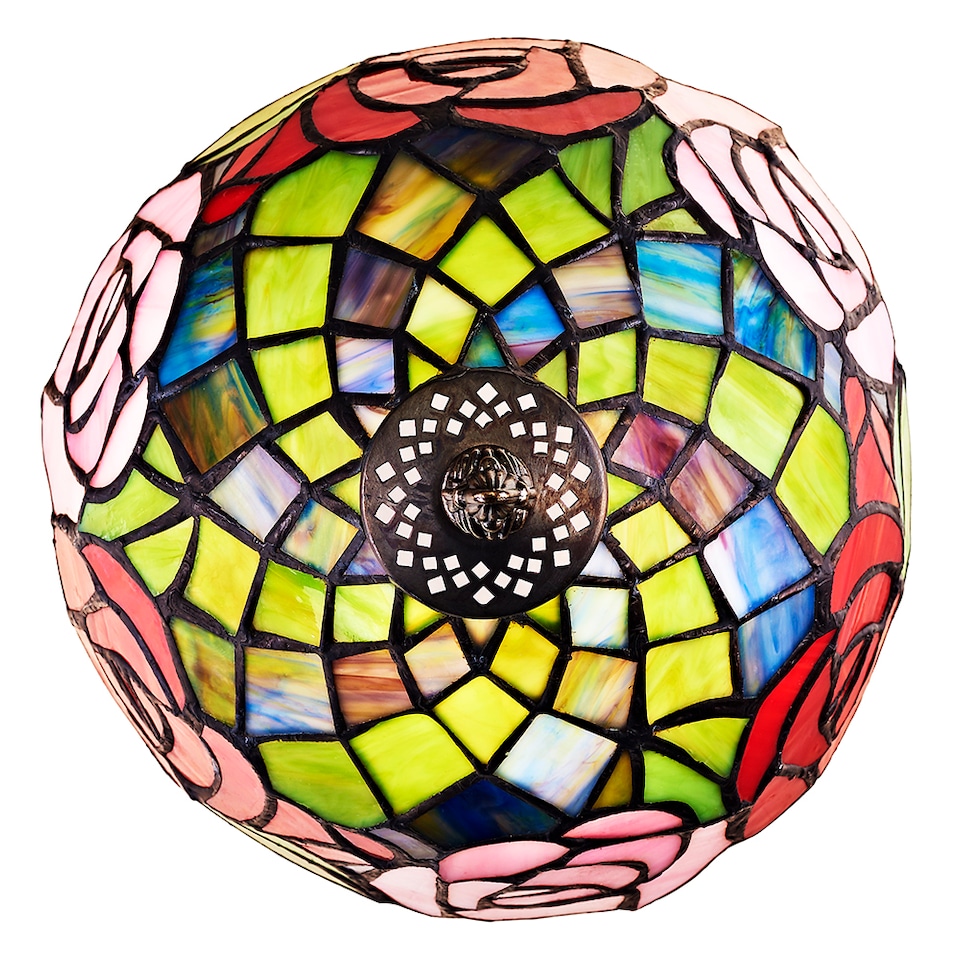 image 1 of Red and Pink Rose Decorated Stained Glass Tiffany Lamp | Red