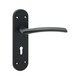 image 2 of Golden Grace 1 Pair Victorian Indiana Design Long Rounded Backplate Door Handle Matt Black Metal 3 Lever Lock Set with Hinges - 182mm x 45mm