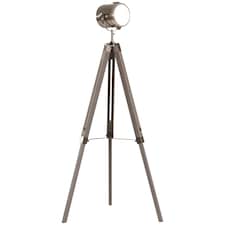 HOMCOM Industrial Tripod Floor Lamp, Nautical Searchlight with Adjustable Height, Wood Legs, E14 Lamp Base for Living Room, Bedroom, Grey and Bronze