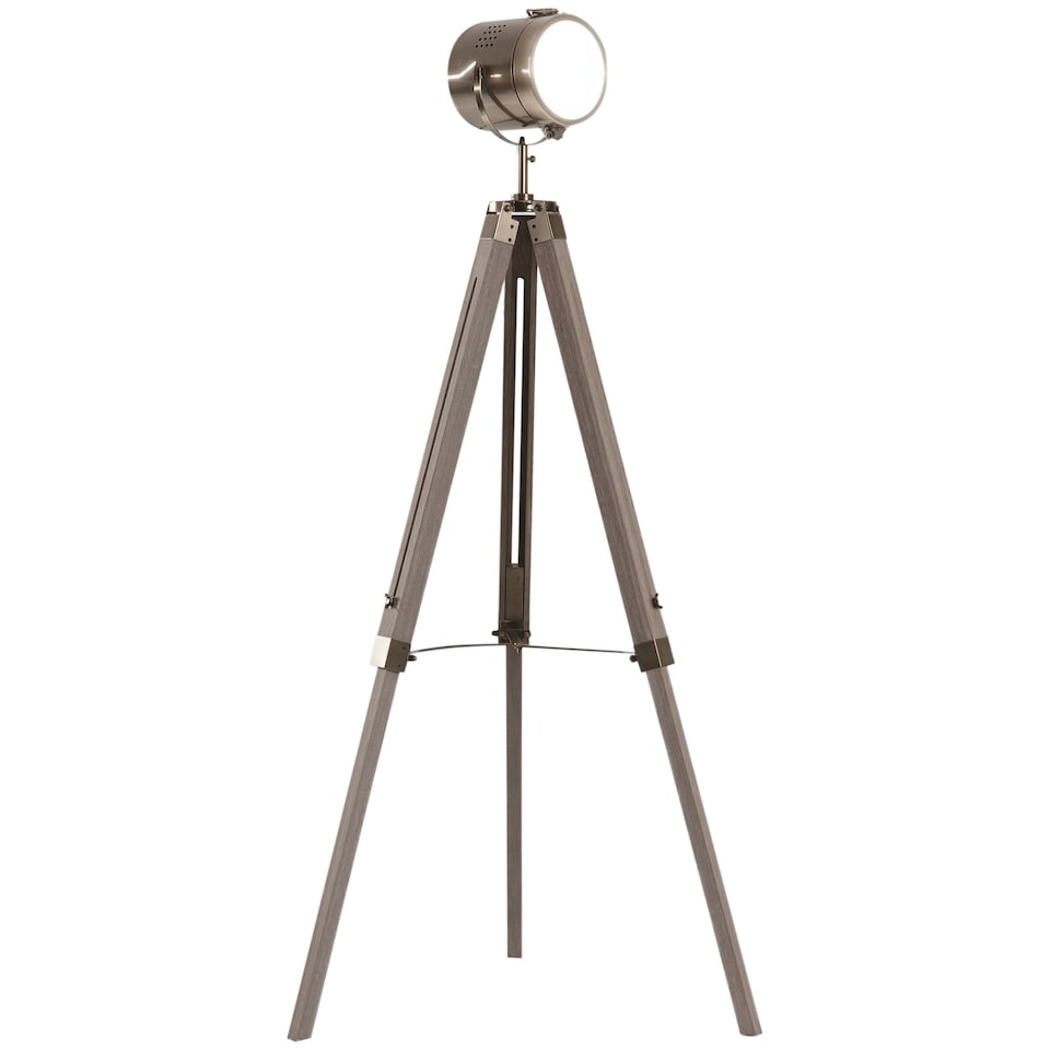 image 1 of HOMCOM Industrial Tripod Floor Lamp, Nautical Searchlight with Adjustable Height, Wood Legs, E14 Lamp Base for Living Room, Bedroom, Grey and Bronze