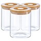image 1 of Argon Tableware Glass Storage Jars - Carved Wood Lid - 750ml - Modern Round Scandi Organisation Container Glass Jar - Set of 3