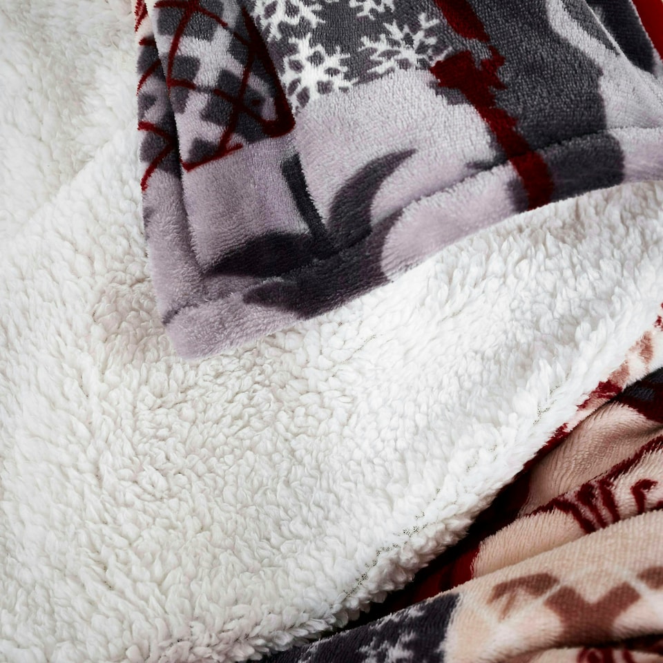 image 1 of Christmas Patchwork Sherpa Fleece Throw