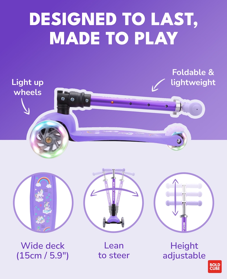 Teeny Fold 3 Wheel Scooter | Purple | Purple - Tesco Groceries