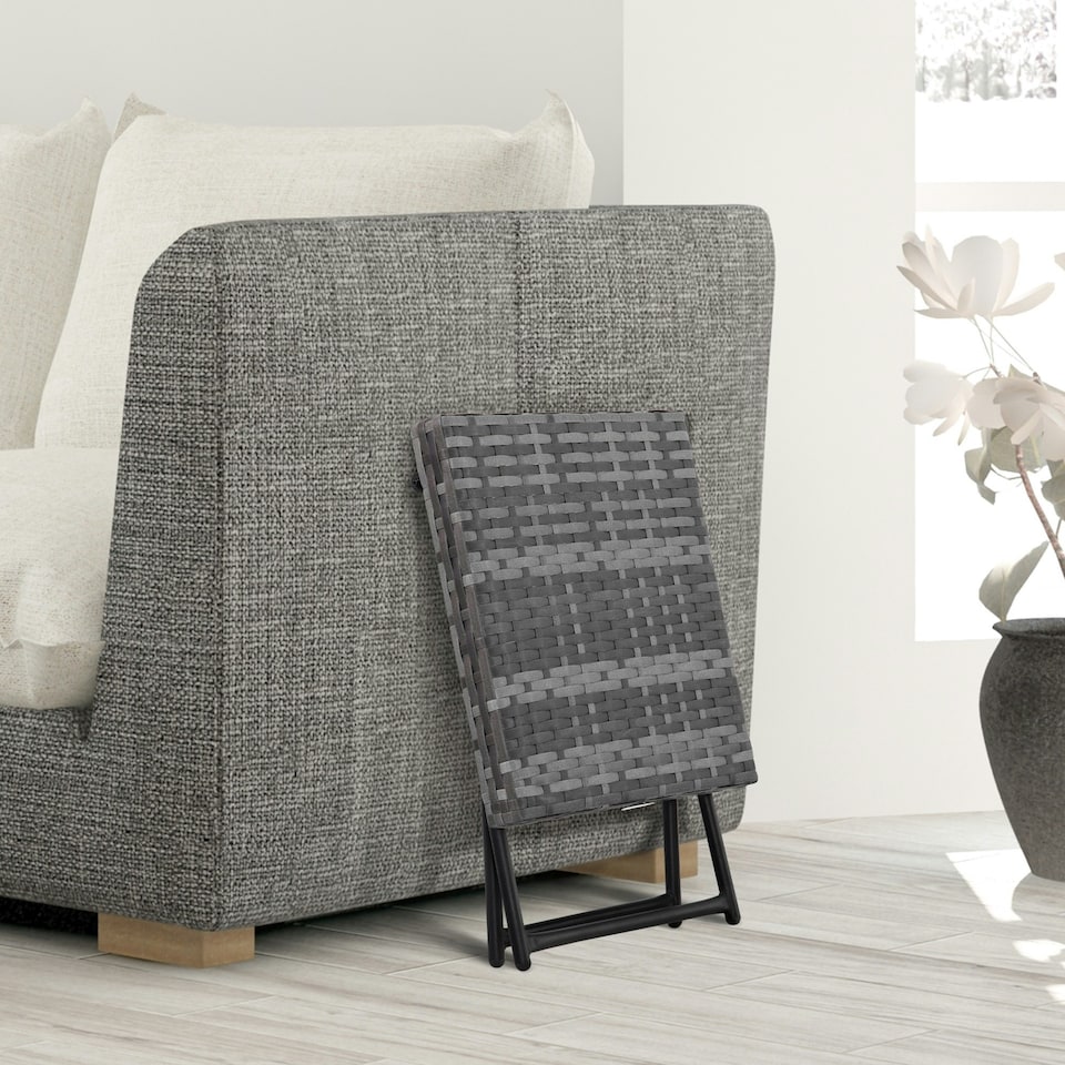 image 1 of Outsunny Folding Square Rattan Coffee Table w/ Steel Frame Bistro Garden Grey