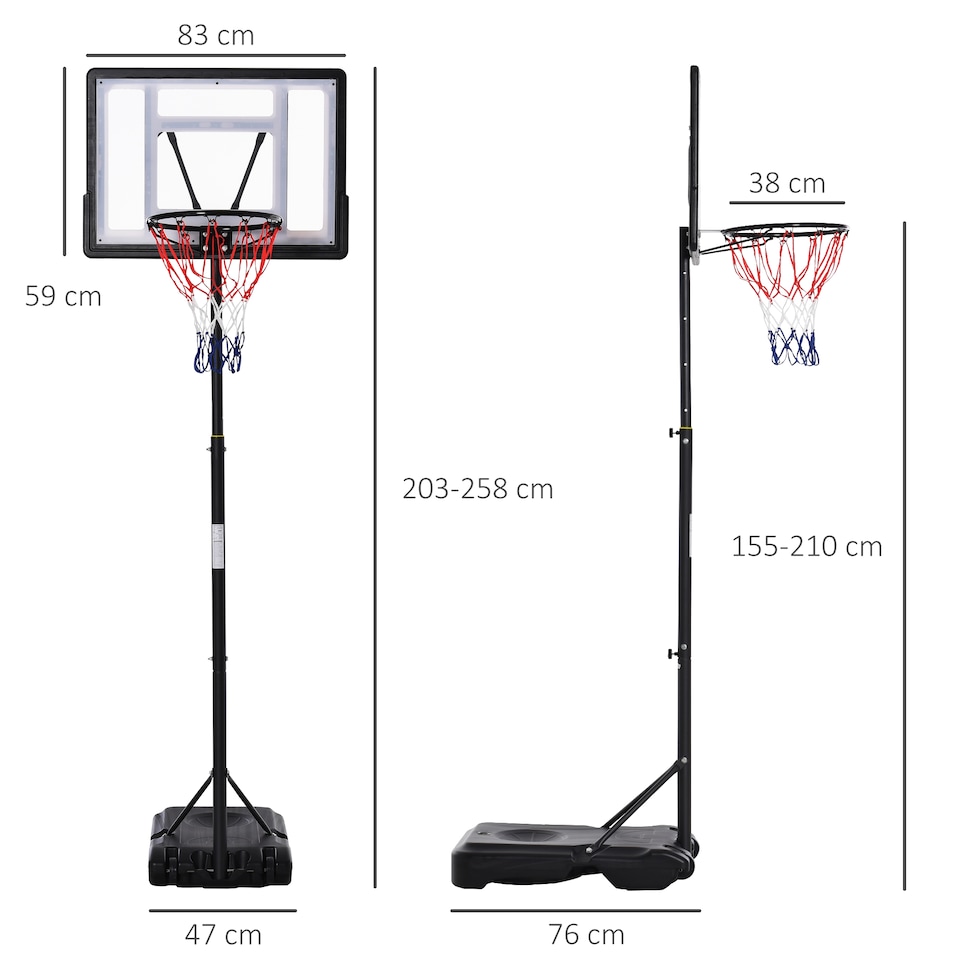 image 1 of HOMCOM 5-7FT Height Adjustable Basketball Hoop and Stand, Freestanding Portable Basketball Hoop System with Fillable Base, Wheels, for Teens, Juniors, Adults, 1.55-2.1m