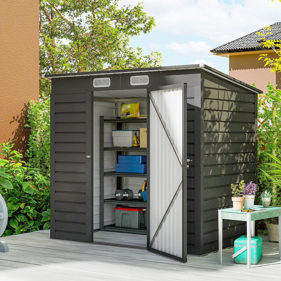 image 1 of Outsunny 6.3 x 4.3FT Garden Shed, Galvanised Metal Shed, Easy to Assemble, Outdoor Tool Storage Shed with Pent Roof, Lockable Door and 2 Vents, Grey | Grey | 1