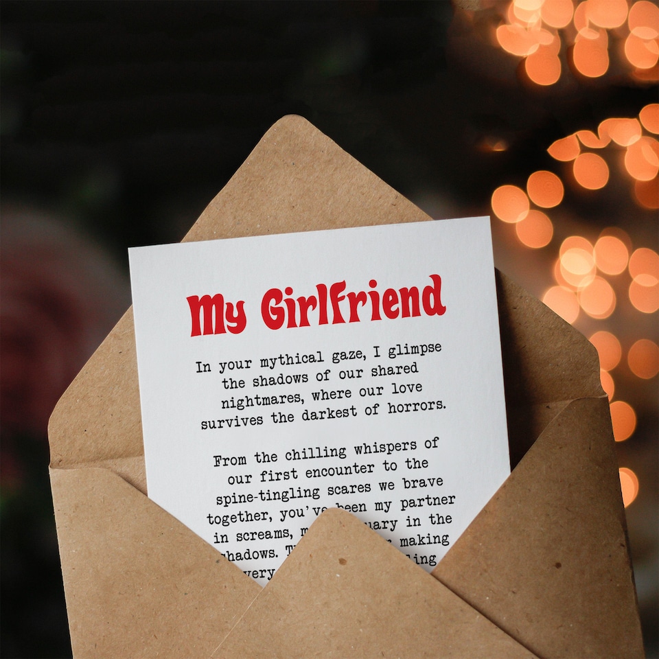 image 1 of Greeting Card Love Poem Horror Fan Girlfriend Romantic Poetry