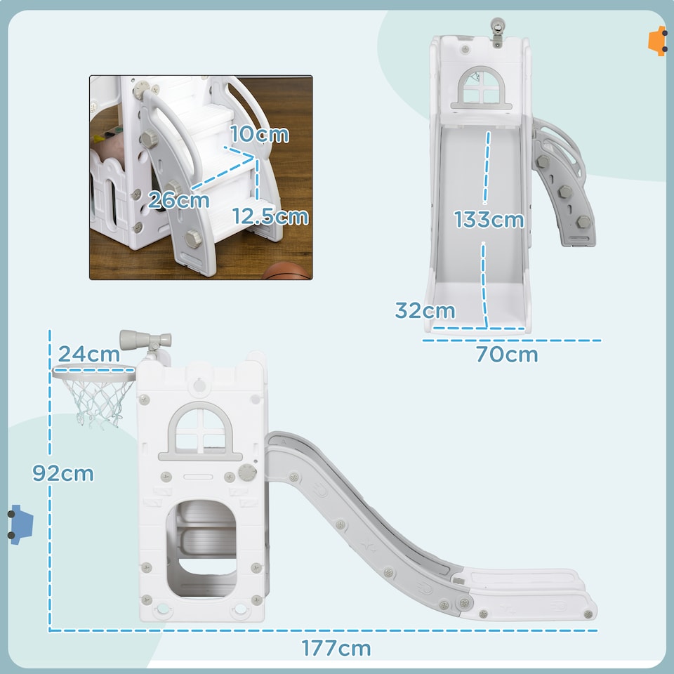 image 1 of AIYAPLAY 5 in 1 Kids Slide for Indoor Use, for Toddlers 1-3 Years, Grey