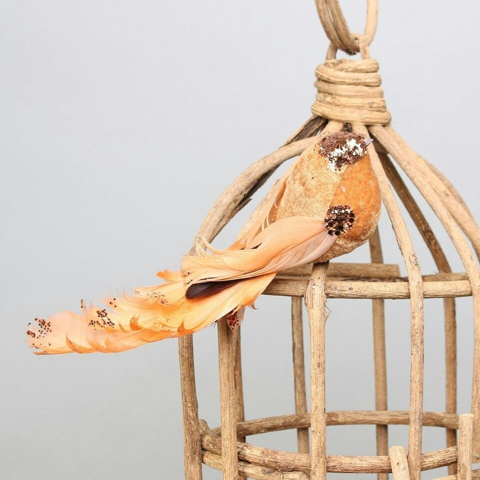 image 1 of Decorative Gold Showfeather Bird With Clip