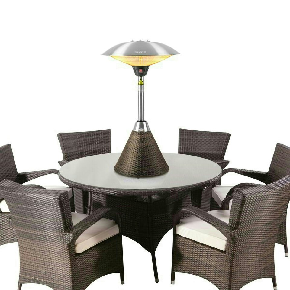image 1 of Halogen Bulb Electric Infrared Table Top Heater Brown Base 2.1kW IP44