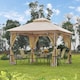 image 2 of Outsunny 3 x 3m Garden Gazebo Patio Party Tent Shelter Outdoor Canopy Double Tier Sun Shade with Metal Frame and Netting, Beige
