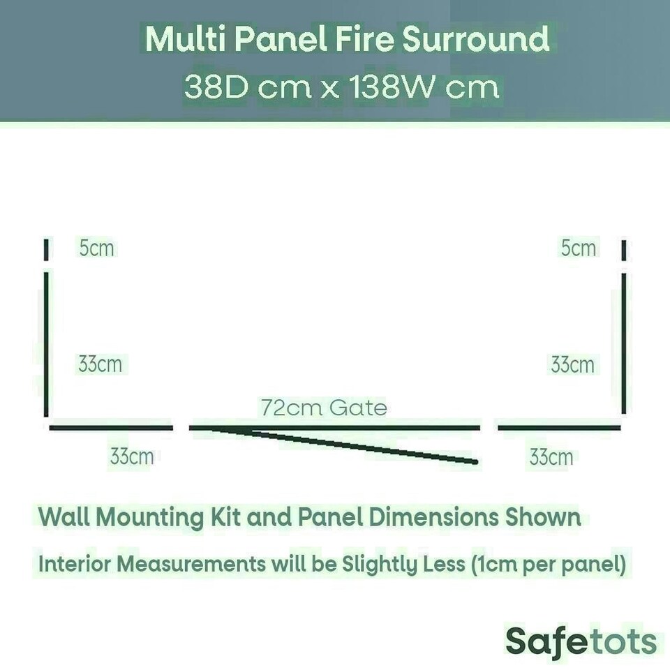 image 1 of Safetots Multi Panel Fire Surround, 38cm Deep x 138cm Wide, Grey, 70cm Tall, Child and Pet Safety, Baby and Toddler Fire Guard