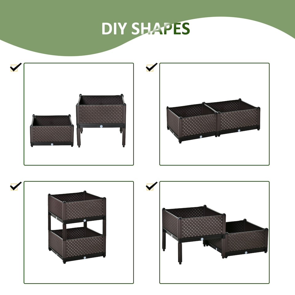 image 1 of Outsunny 2-Piece Raised Garden Bed Planter Box for Flowers, Vegetables, Herbs