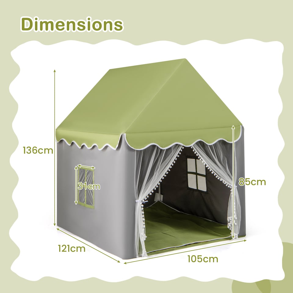 image 1 of COSTWAY Kids Playhouse Tent w/ Washable Mat & Star Lights-Green