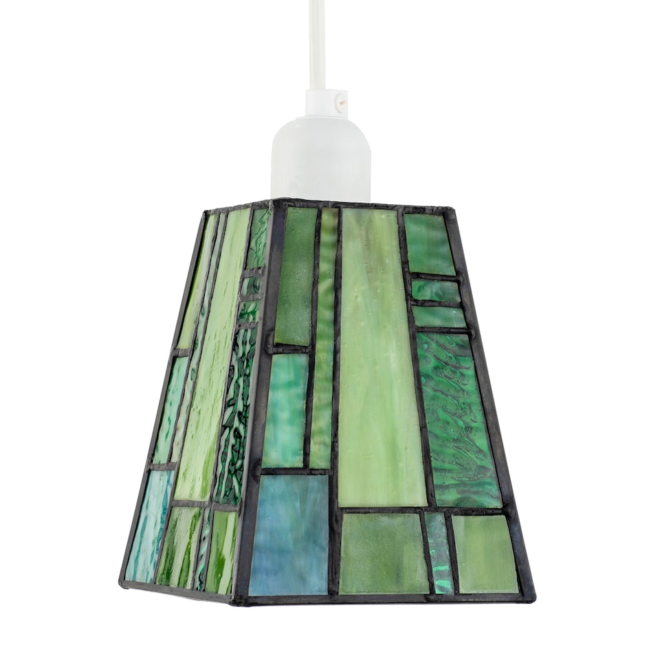 image 1 of Art Denergy savingTiffany Glass Pendant Shade with Emerald and Green Panels