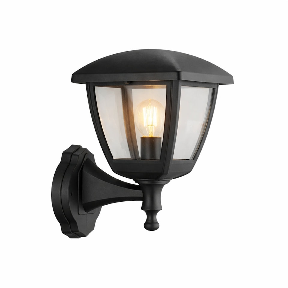 image 1 of CGC NOVA Large Black Outdoor Wall Lantern Light, IP44 Polycarbonate, Clear Diffuser, E27 Socket