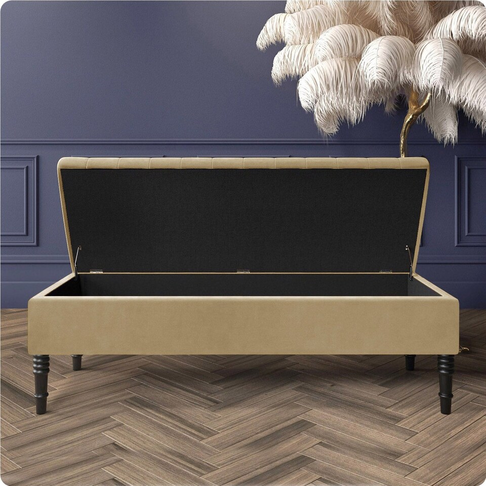 image 1 of Safar 180cm Ottoman Storage Bench - Plush Velvet Shoe Bench - Mink Lined Upholstery Storage Footstool