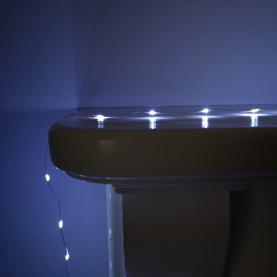 image 1 of 100 LED 5m Premier MicroBrights Indoor Outdoor Christmas Multi Function Battery Operated Lights with Timer on Pin Wire in Cool White