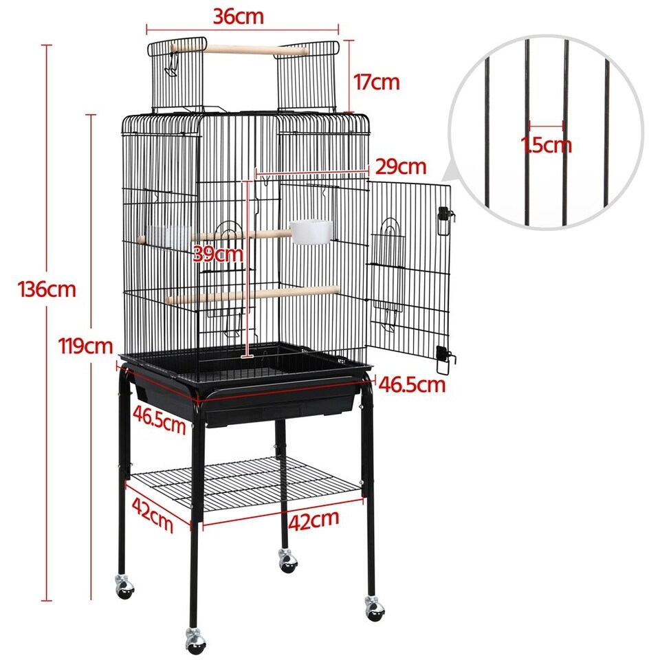 image 1 of Yaheetech 119 cm Tall Play Top Bird Cage with Removable Metal Stand Black