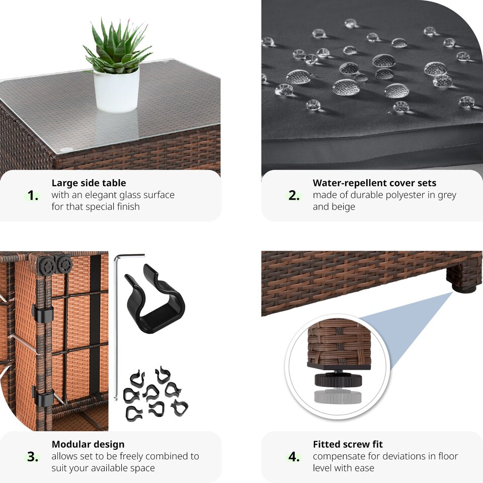 image 1 of Garden Furniture Set Trieste- polyrattan and aluminium, thick cushions, 2 cover sets | Black | black/brown | 64 x 72 x 64 cm | 1