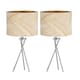 image 1 of First Choice Lighting Set of 2 Tropica Chrome Tripod Table Lamps with Champagne and Gold Leaf Embossed Shade Chrome | Gold