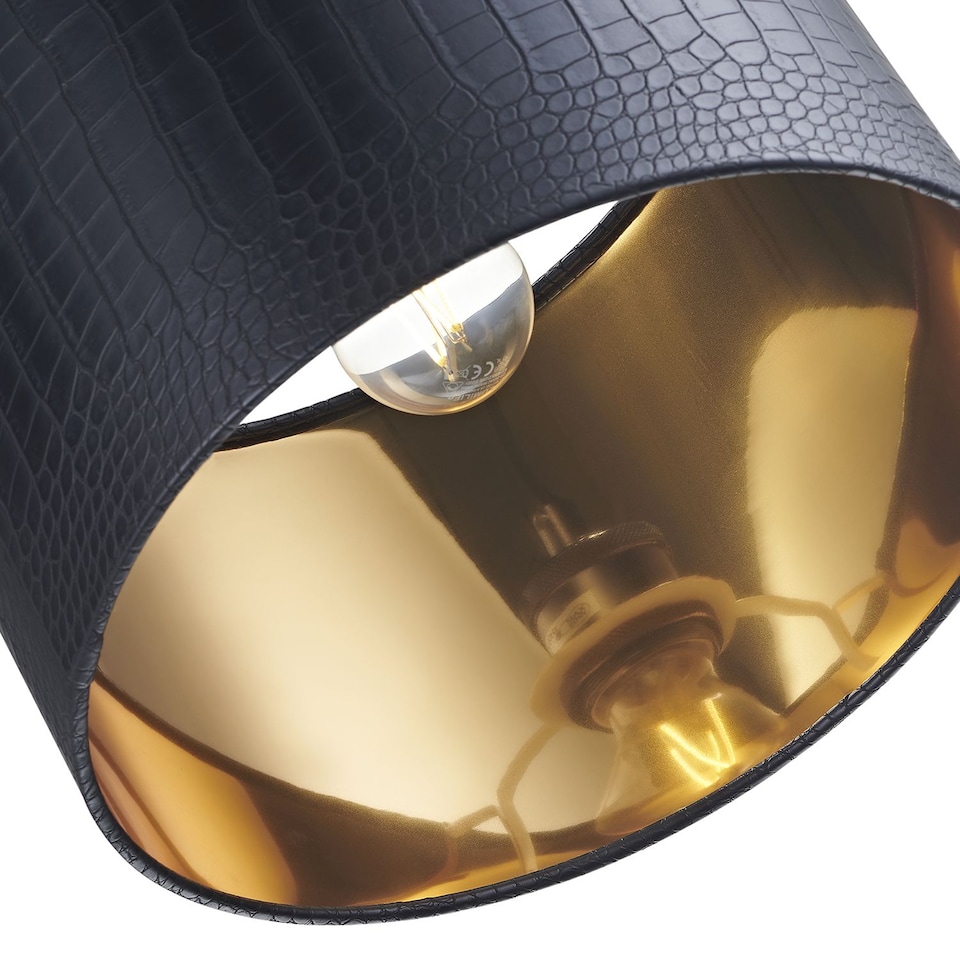 image 1 of Modern Black Croc Design Faux Leather 12 inch Lamp Shade with Shiny Gold Inner