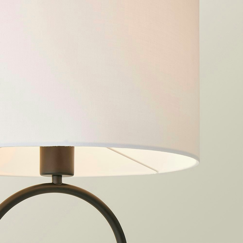 image 1 of ValueLights Antonia White Fabric Drum Lamp Shade Matte Black Oval Table Lamp with LED Bulb Black