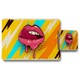 image 1 of Pink, red lips, mouth and tongue icon on pop art retro vintage colorful background (Placemat & Coaster Set)