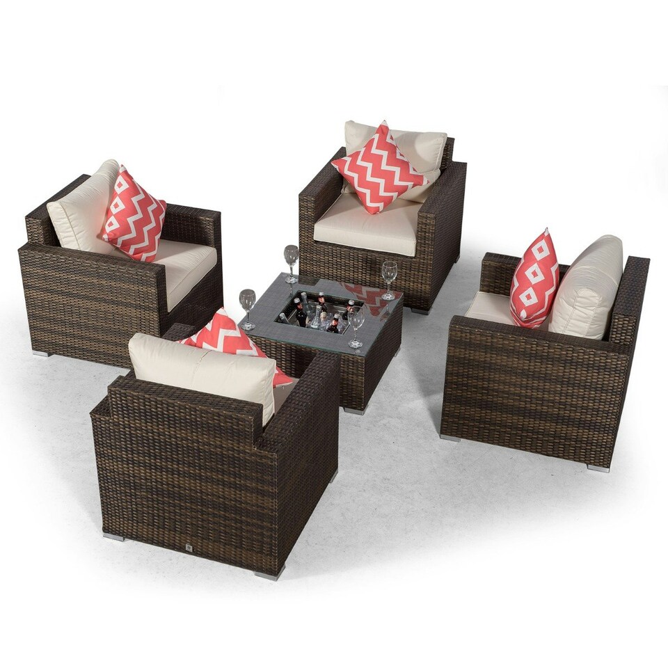 image 1 of Giardino Sydney 4 Seater Rattan Sofa Set with Drinks Cooler Coffee Table | Brown | Brown