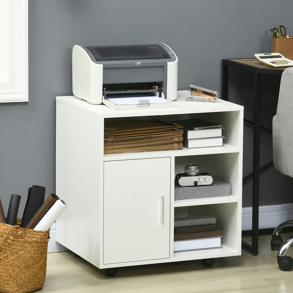 image 1 of HOMCOM Multi-Storage Printer Unit Office Organisation w/ 5 Compartments White