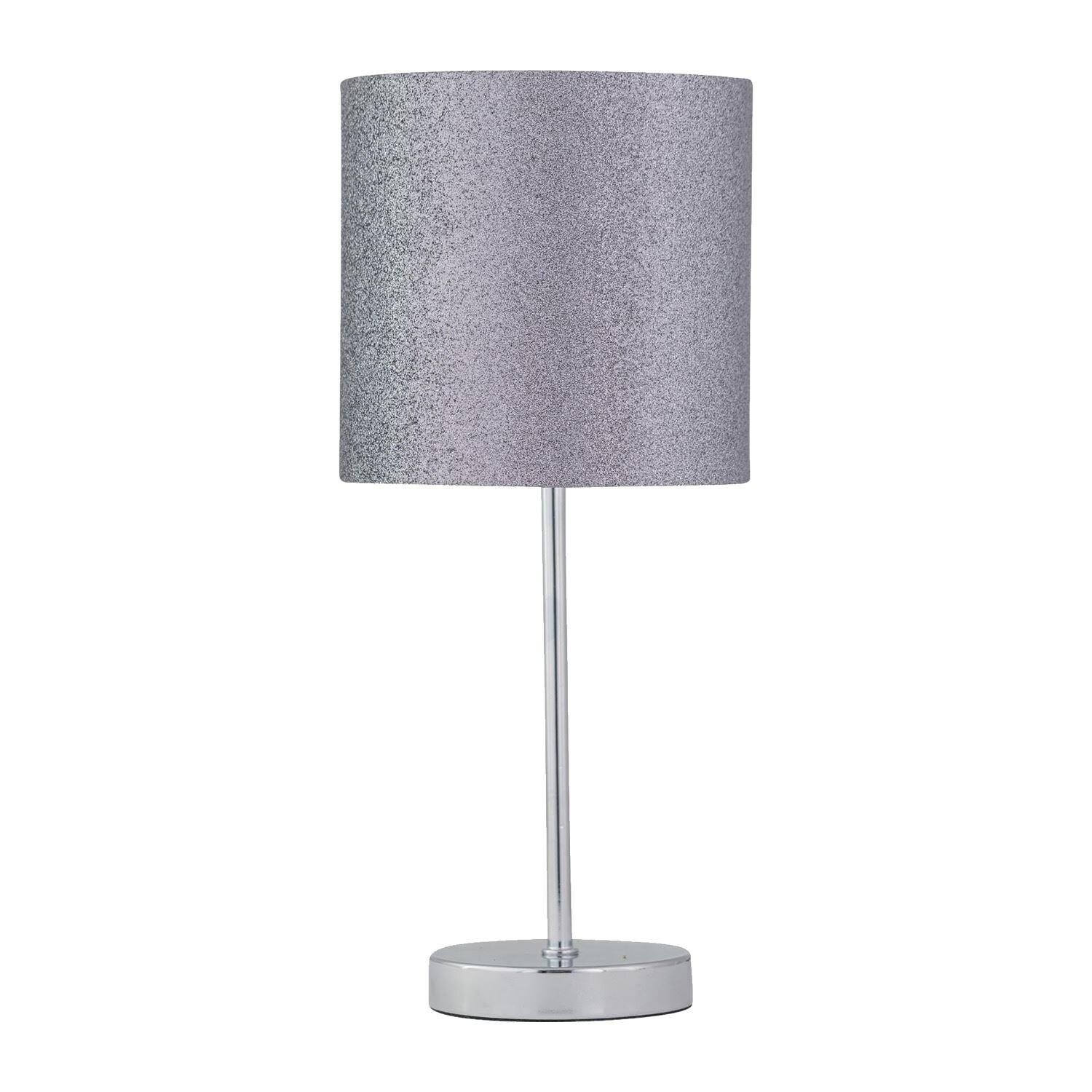 First Choice Lighting Chrome Touch Operated Table Lamp with Silver Glitter Shade
