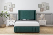 Sloomy Camden Emerald Plush Divan Bed With Mattress 2 Drawers Footend With 54" Wingback Headboard & 12" Matching Footboard 4' Small Double | Green | Emerald | Small Double | 1