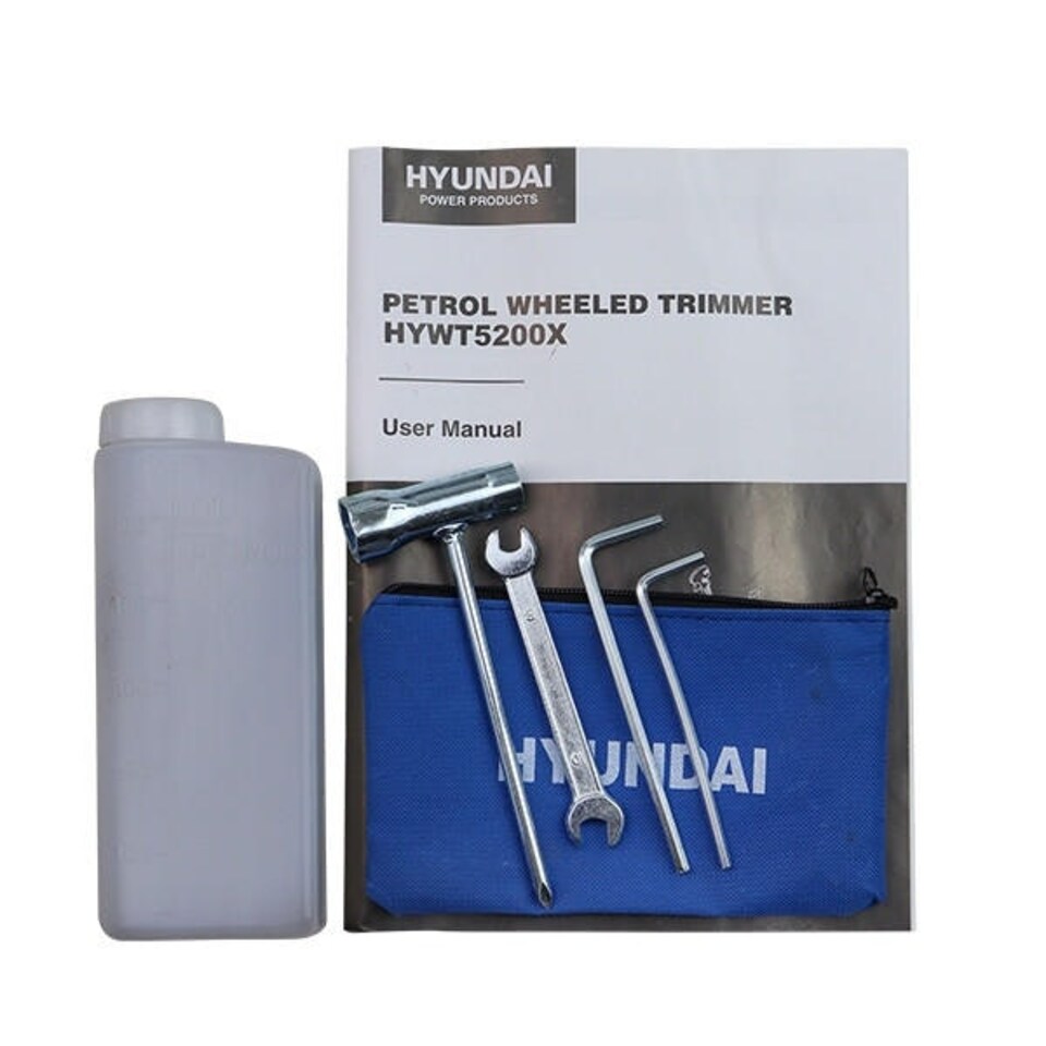 image 1 of Hyundai 52cc Petrol Wheeled Grass Trimmer 43cm Cutting Width Large Wheels HYWT5200X