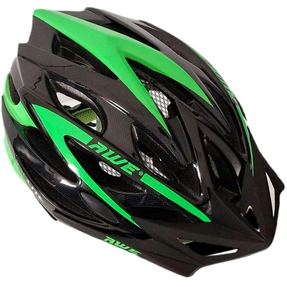 image 1 of AWE AweAeroLite In Mould Adult Bike Helmet Black/Green Large 58-61cm Crash Guarantee* | Black | Green