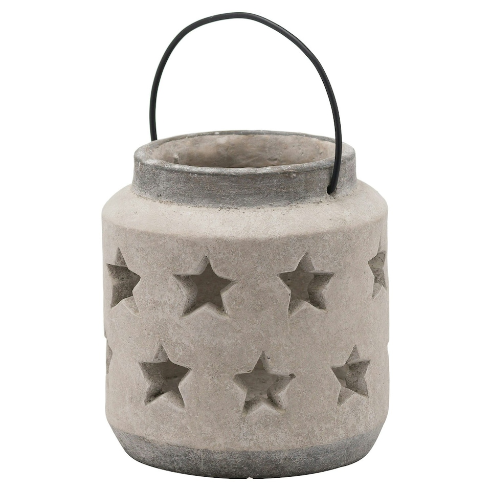image 1 of Hill Interiors Bloomville Stone Star Candle Lantern - Stone - 23cm x 18cm x 18cm