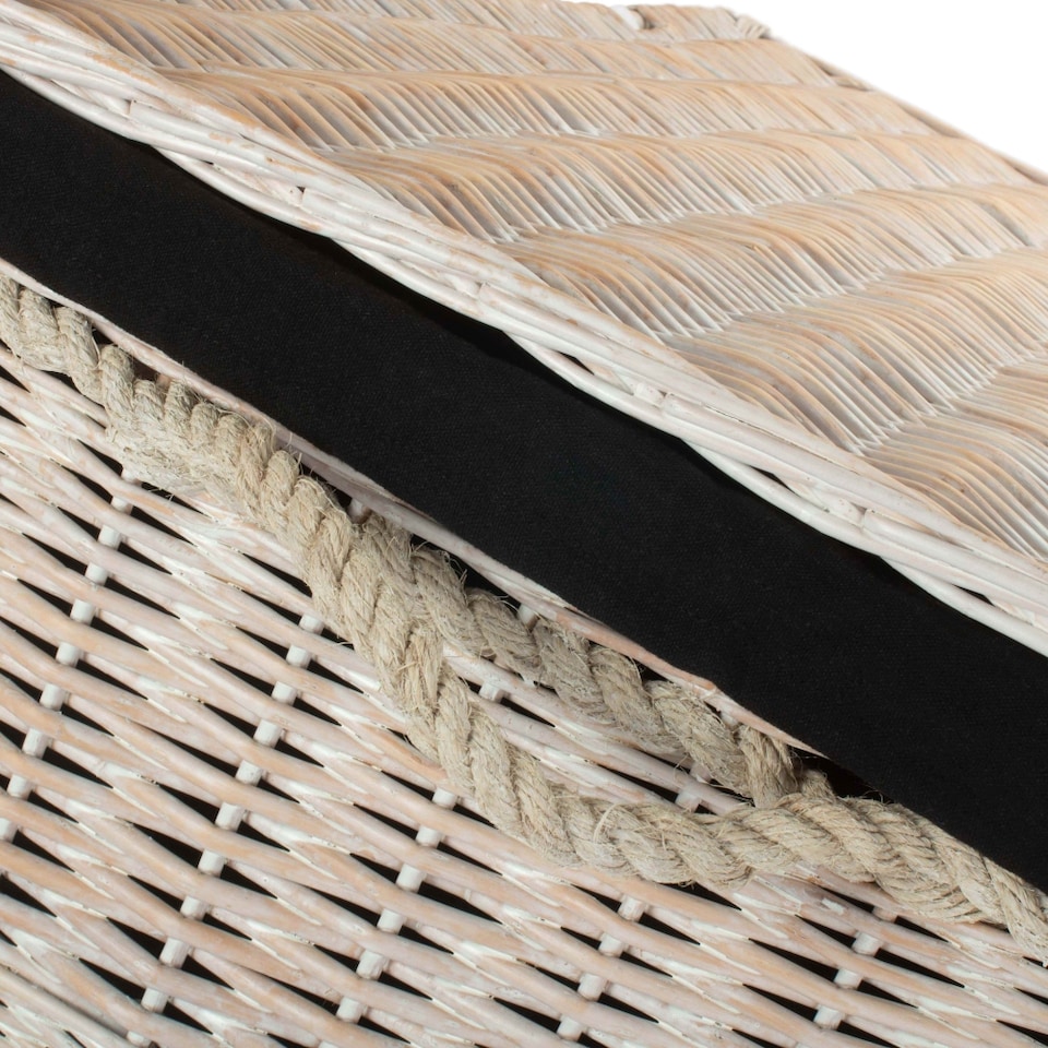 image 1 of Large White Wash Storage Hamper With Black Lining Wicker Basket | Black | Black