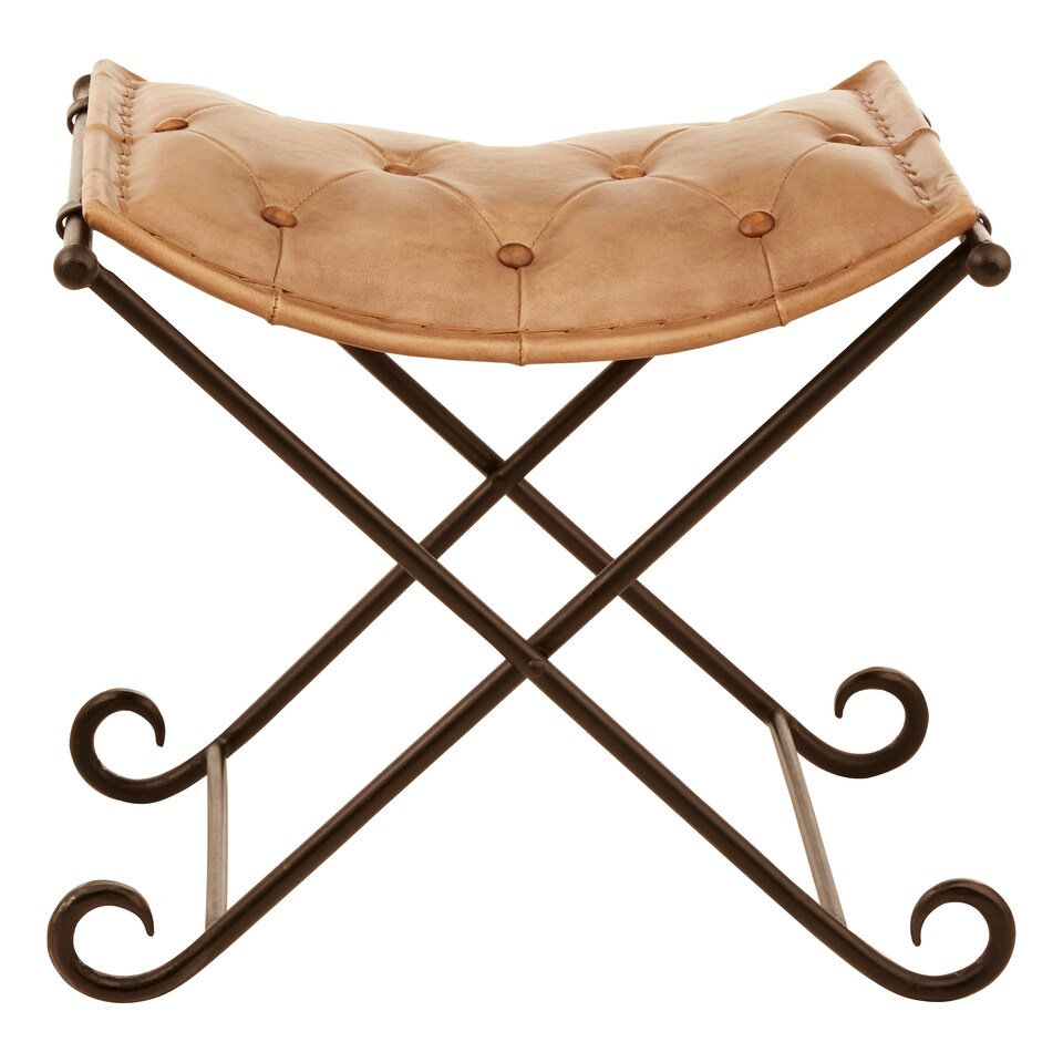 image 1 of Interiors by Premier Light brown Leather And Iron Stool Brown