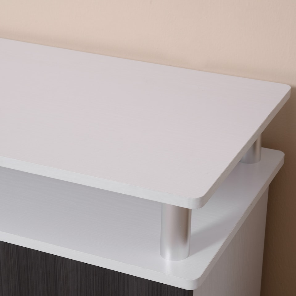 image 1 of HOMCOM TV Cabinet Unit for TVs up to 50'' with Storage Shelf and Cupboards, Living Room Entertainment Center Media Console, Grey and White