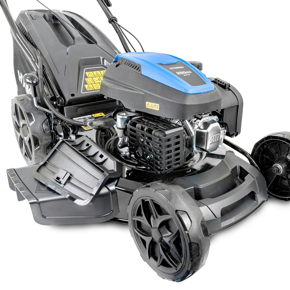 image 1 of Hyundai 20’’ / 51cm Black Edition Self-Propelled Petrol Lawnmower, Electric Start, 200cc , 4-in-1 Mulch, 60L Collect, Side and Rear Discharge | HYM20200SPE