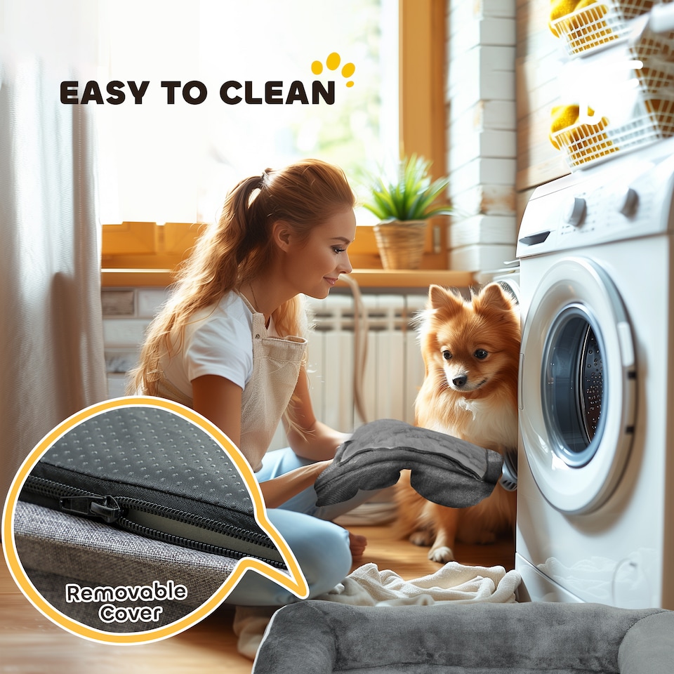 image 1 of PawHut Dog Sofa Bed, Washable Soft Plush Pet Bed with Removable Flannel Cover and Non-Slip Bottom, Anti-Anxiety for Cats and Small Dogs, 70 x 60 x 16.5 cm, Grey | Grey | S