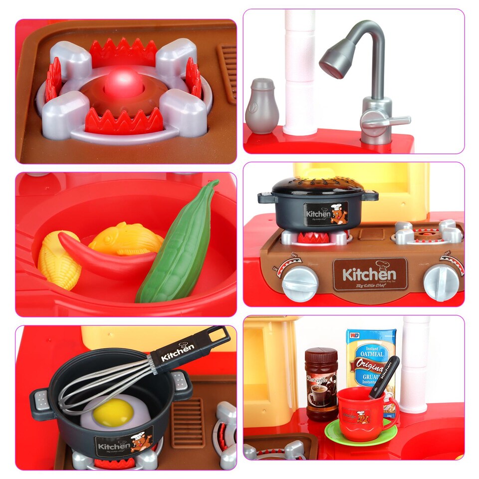 image 1 of My Little Chef Kitchen Play Set – 30 Accessories | Light & Sound Features (Red)