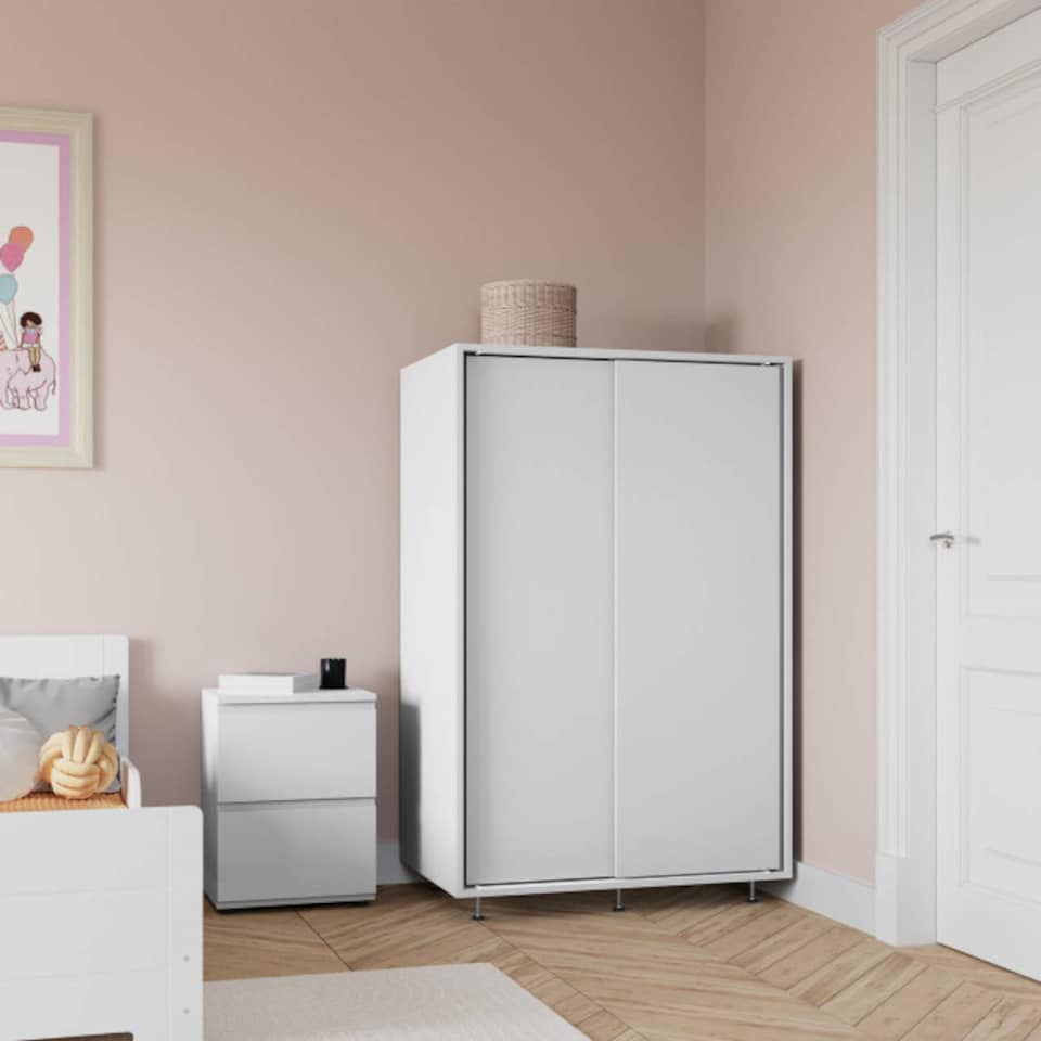 image 1 of URBNLIVING 2 Sliding Door Wardrobe 120cm Freestanding Unit | Multi | White Carcass + White Doors | 1