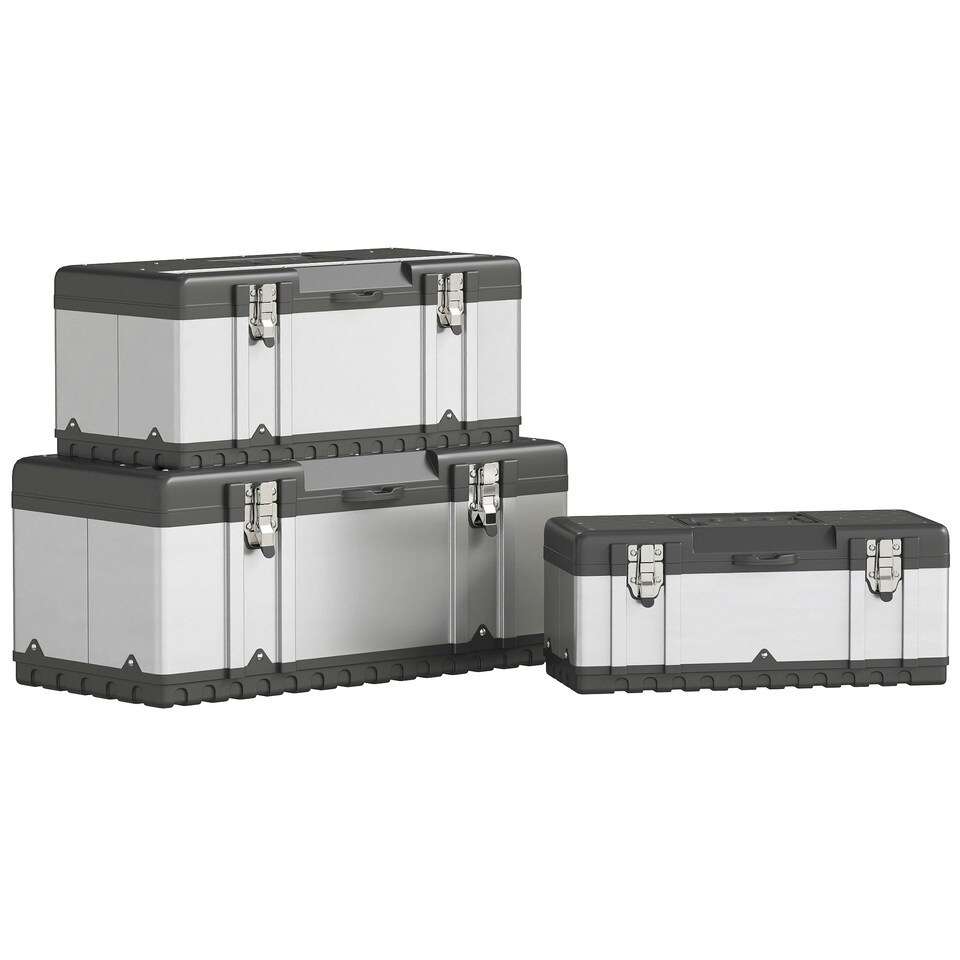 image 1 of HOMCOM 3 Pieces Tool Case Set, 23" 19" 16" Stainless Steel Tool Boxes | Grey